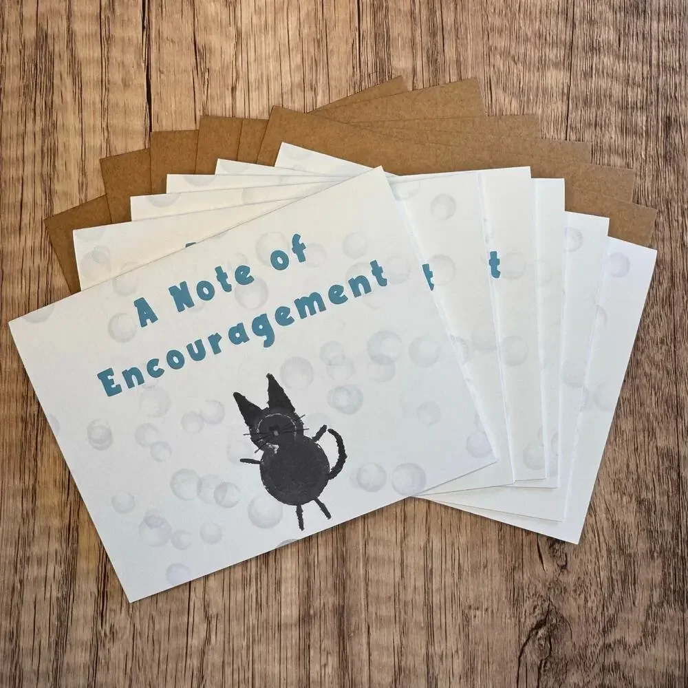 Greeting Cards Blank Notes Cat Lover Black Cat 6 w/Envelopes Custom Art NEW